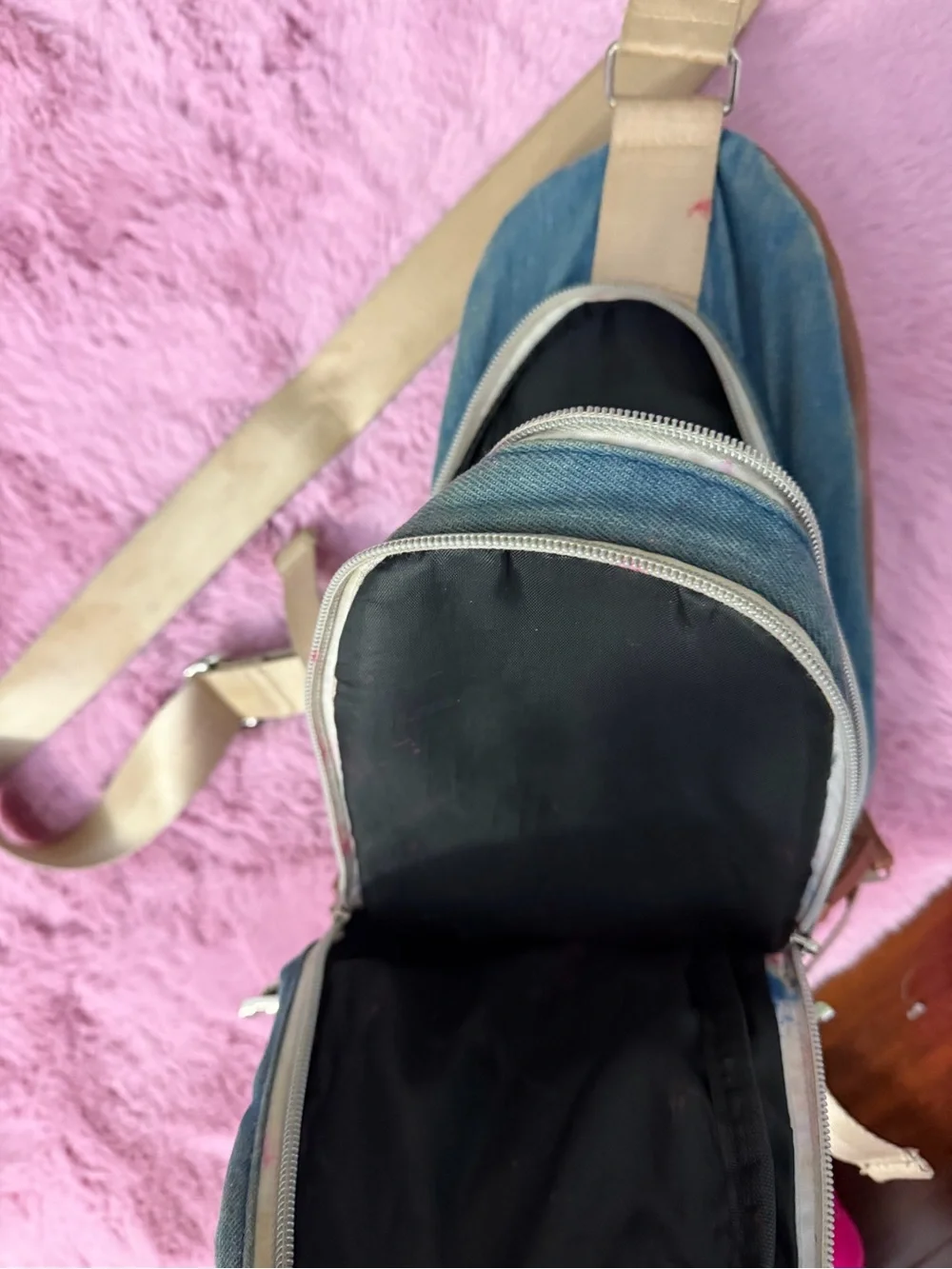 Coca Cola Blue Denim and Brown Faux-Leather Sling Bag